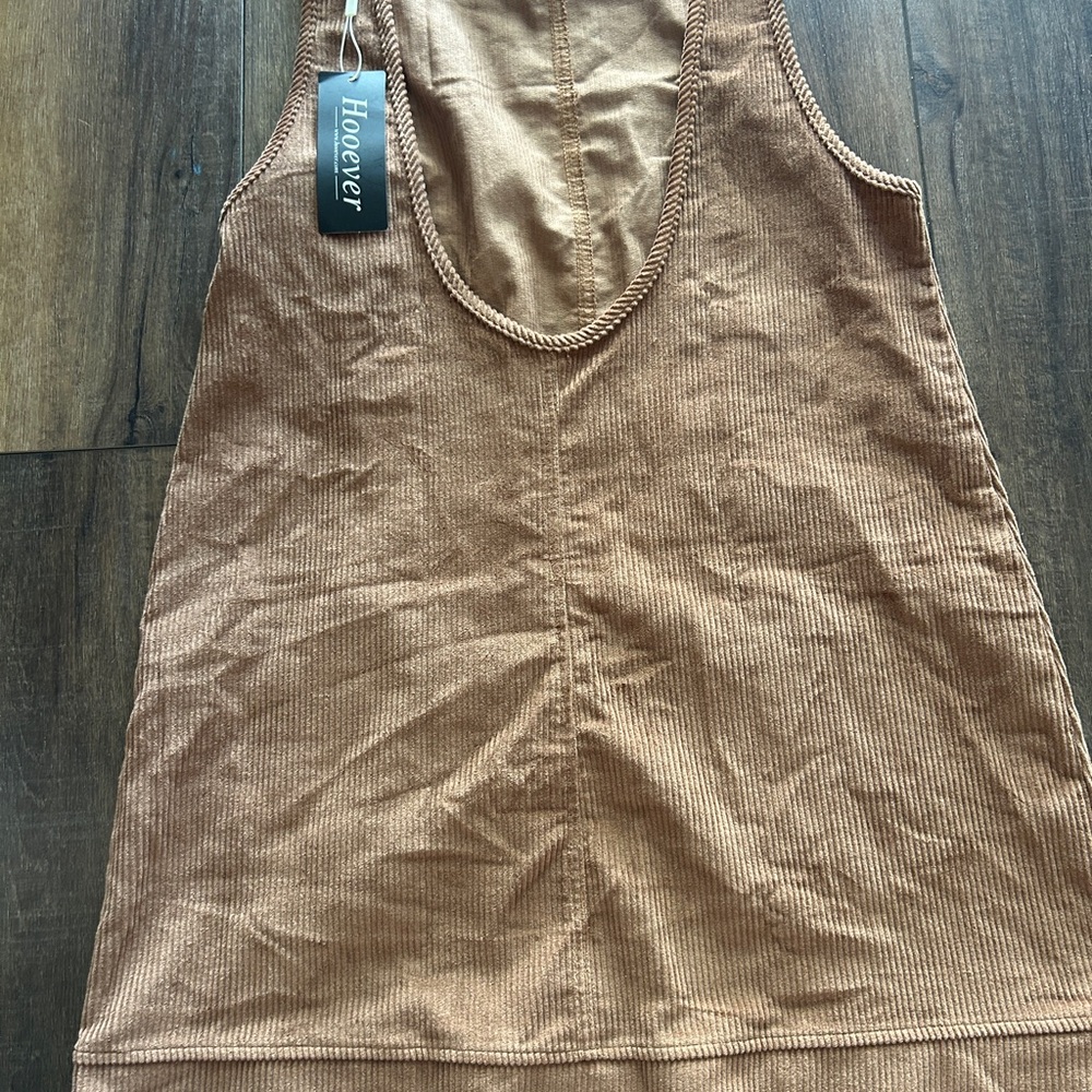 NWT Hooever Corduroy Pinafore Jumper Dress - Brown/Tan - Size M - Picture 3 of 3